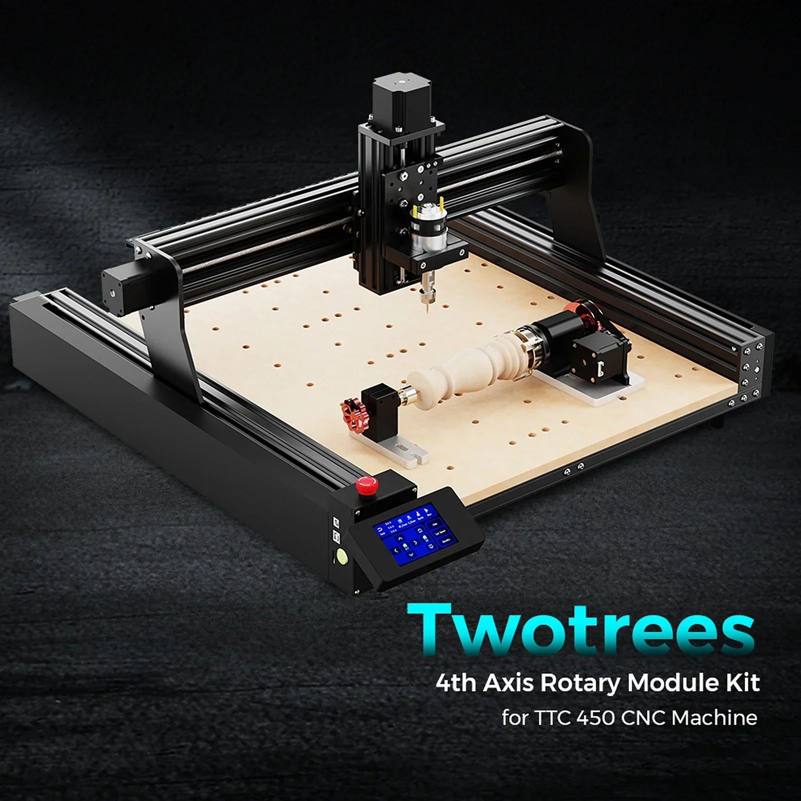 TWOTREES Kit Modul putar sumbu 4 CNC, mesin ukir TTC450, dukungan poros putar 4mm-60mm Diameter penjepit