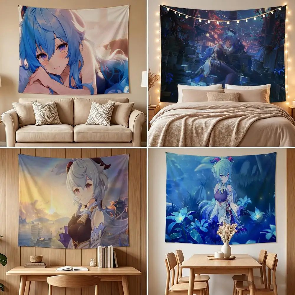 Genshin Lmpact Ganyu Tapestry Custom Living Bedroom Party Dormitory Interior Wall Bohemian Decoration Attached Clip