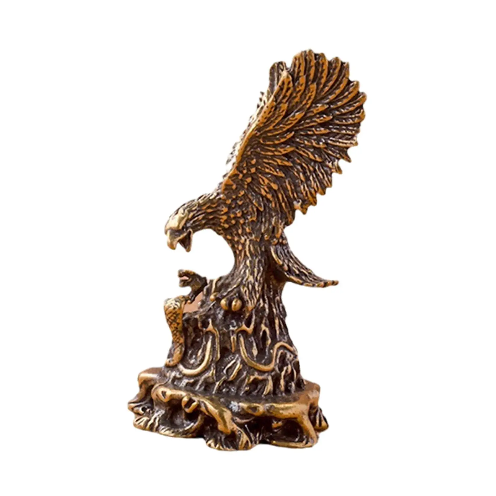 Eagle Figurine Animal Statue Free Stand Desk Ornament Brass Lucky Eagle Figurine for Bookcase Desktop Shelf Living Room Decor