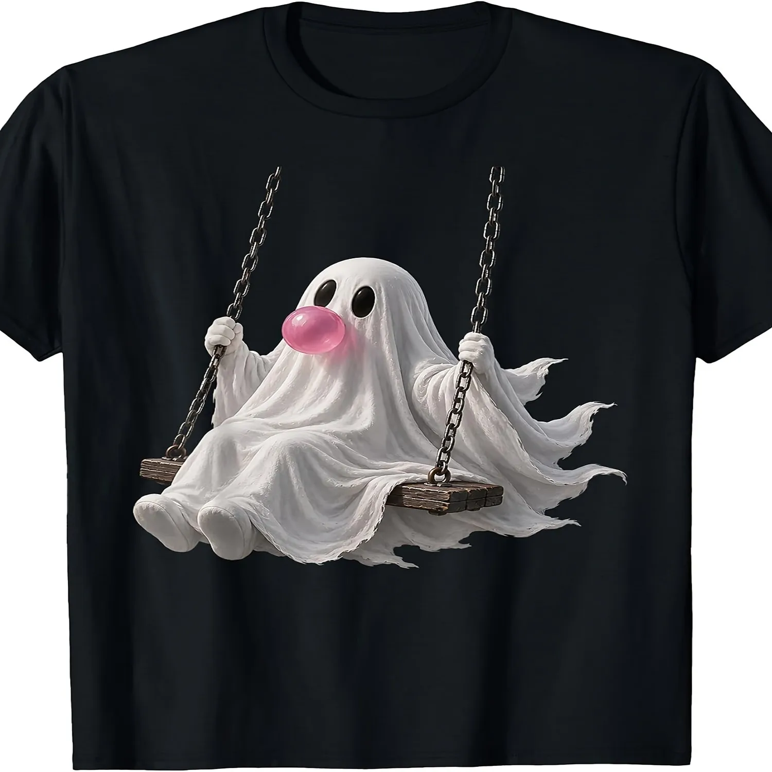 Men'S And Women'S Short Sleeve T-Shirt, Swing Blowing Bubble Gum Spooky Halloween Graphic Print Crew Neck Tee, Retro Cute Holiday Casual Top Cotton Tee, Gift For Him