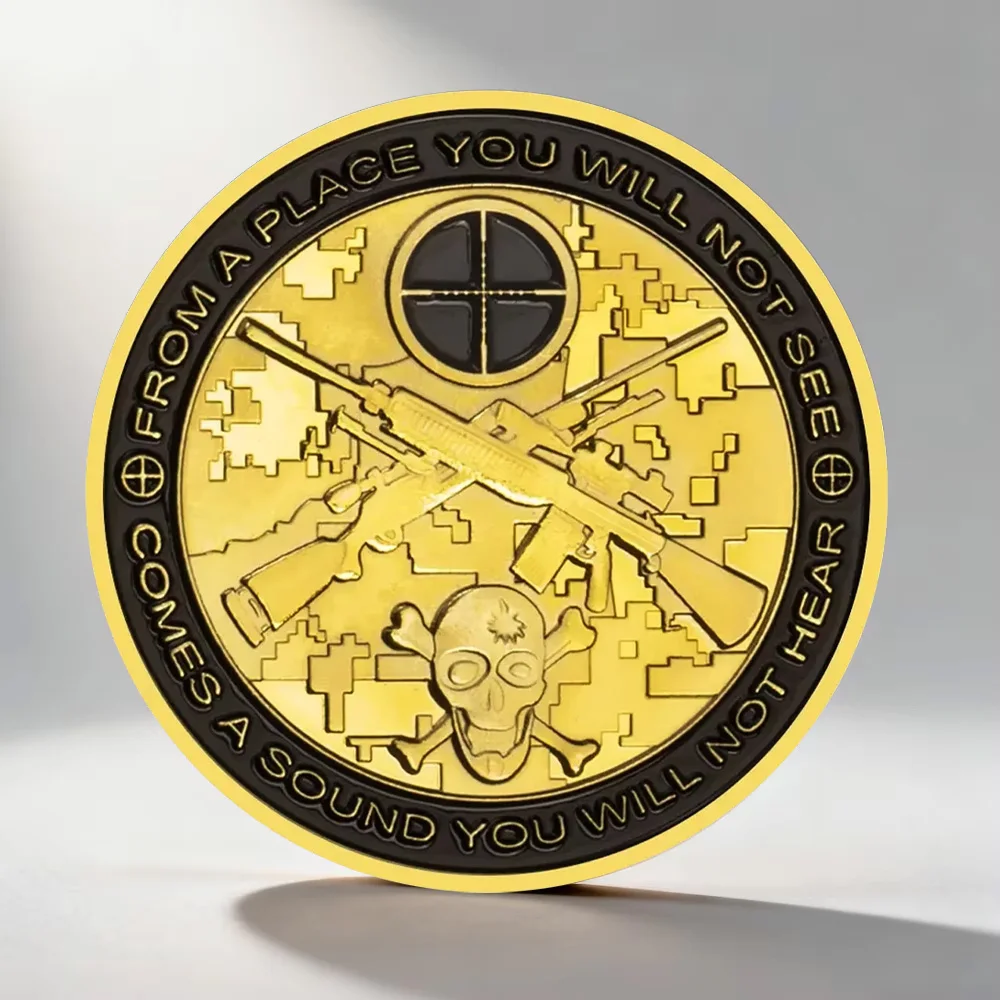 Military Sniper Gold Plated Challenge Coin Skull Cross Gun Commemorative Coin Tactical Souvenir Collection Gift