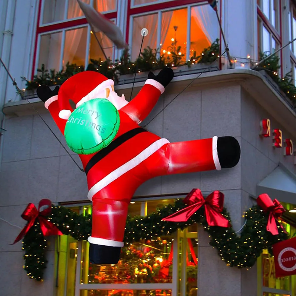 6FT Tall Christmas Inflatable Hanging Santa Santa with Gift Bag Decorations Blow Up Climbing Santa with LED Lights Outdoor Toys