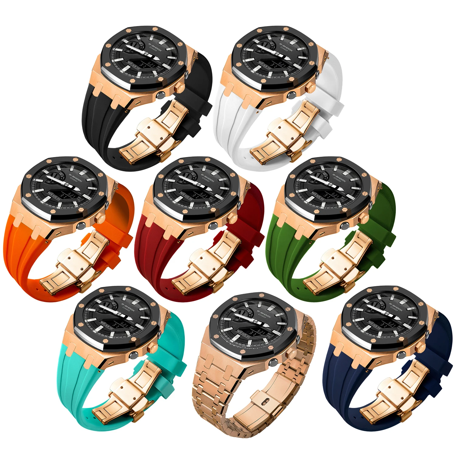 Gmas2100 여성용 시계 케이스 모드 키트, GChock GMA2100 용 스테인리스 스틸 스트랩, 최고 브랜드