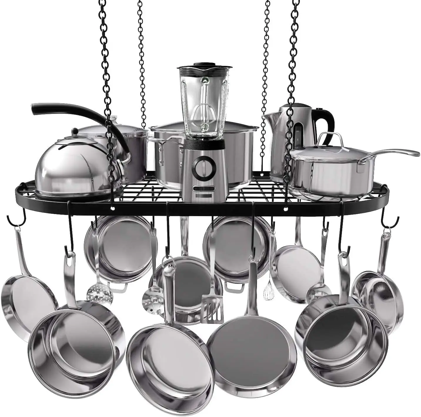 

Heavy-Duty Ceiling Pot Rack - 33x17 Inches with 15 Hooks for Kitchen Storage and Organization