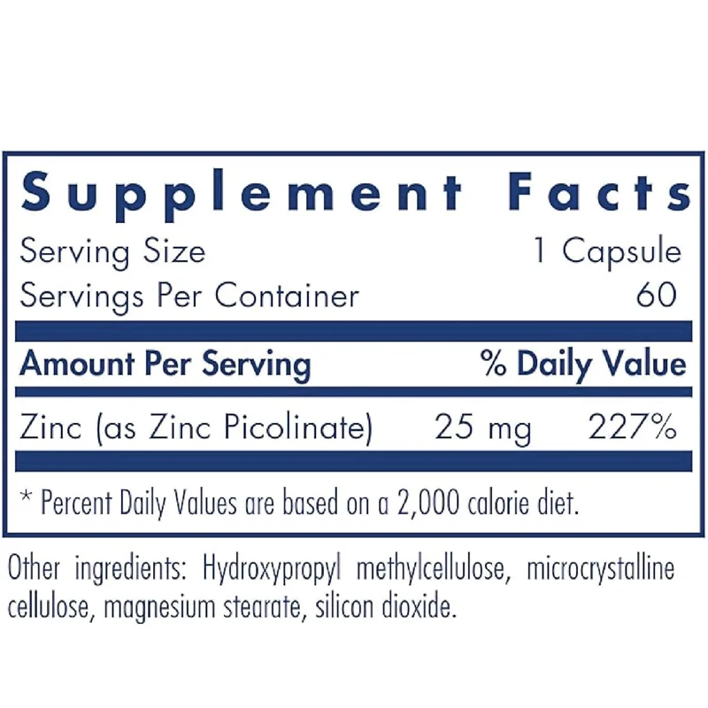 Zinc picolinate supplement - supports normal healthy immune response, good absorption, low allergenicity, vegetarian -60 pills