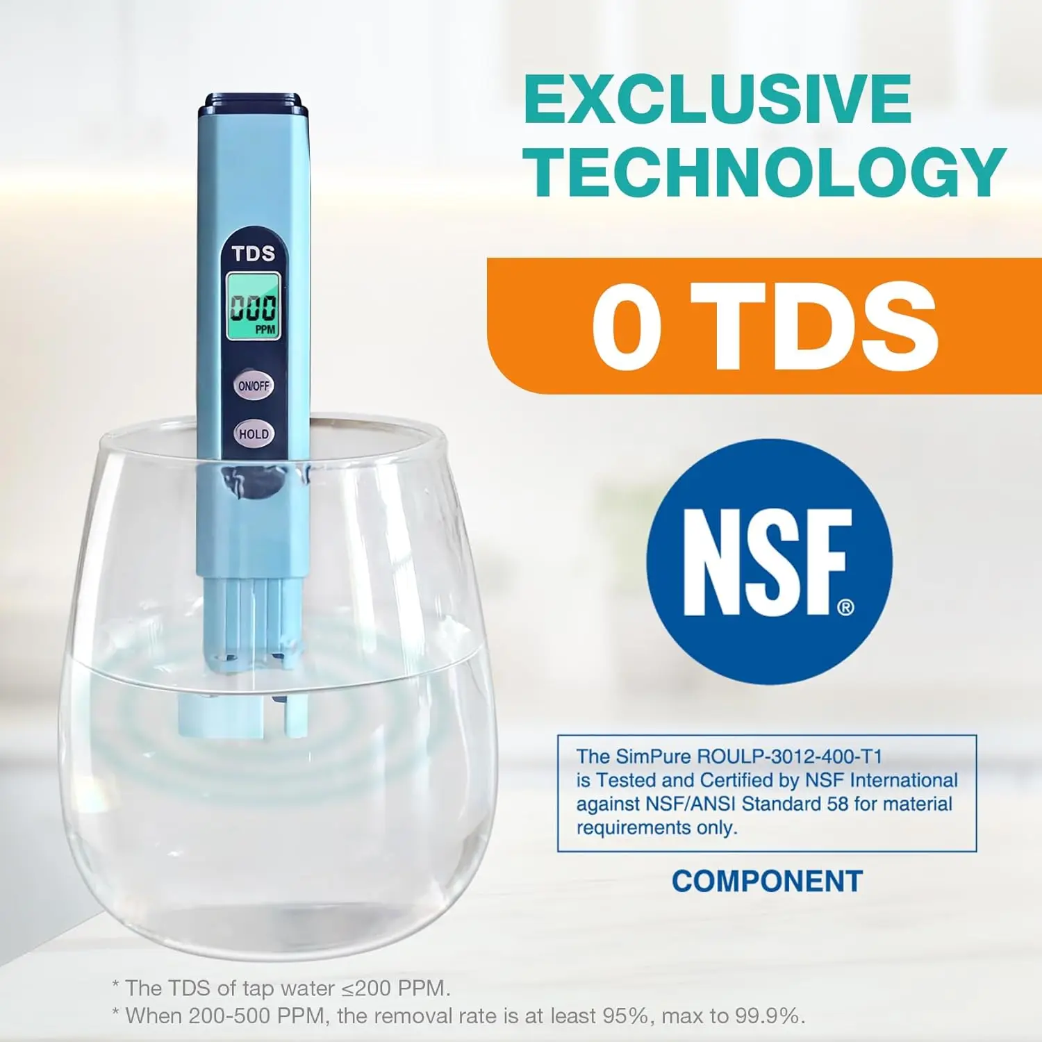 Sistema de osmose reversa UV sem tanque, NSF, certificado ANSI 58, próximo de 0 TDS, sem BPA, 1.5:1 puro para drenagem, bomba embutida