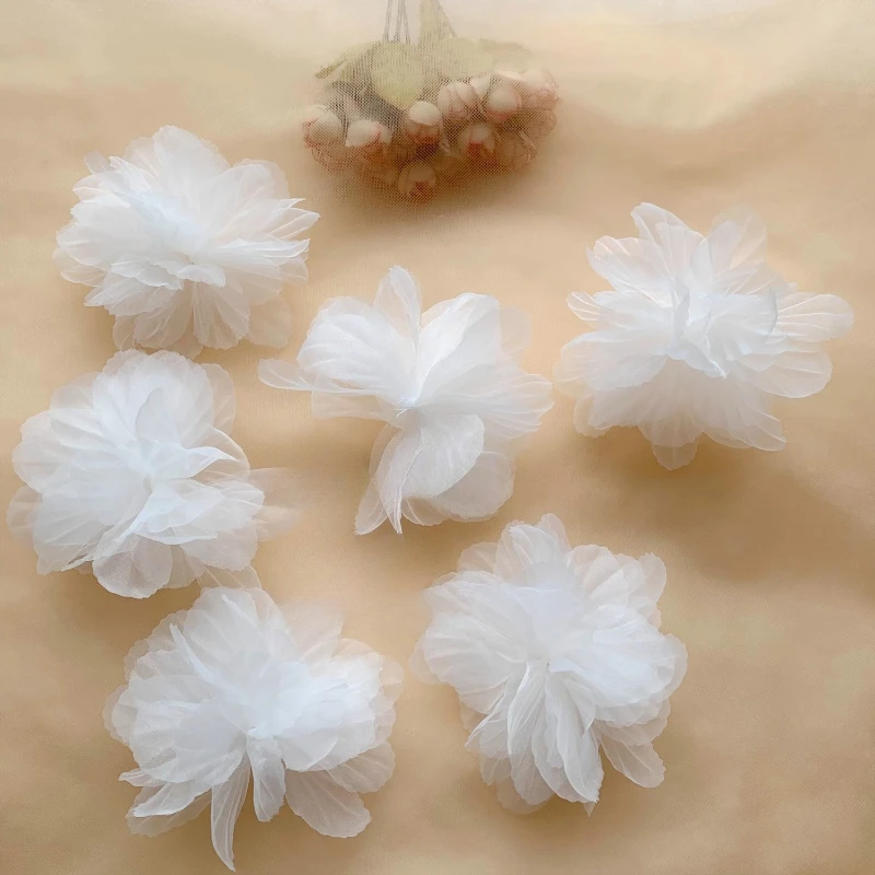 5 pièces blanc Organza broderie tissu dentelle Patch garniture vêtements 3D à la main fleur mariée robe de mariée bricolage Applique dentelle tissu