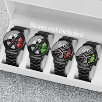 4 Uds. Relojes deportivos de moda para hombre, rueda de coche 3d, banda de acero inoxidable, reloj de pulsera para hombre, conjunto de reloj de cuarzo, reloj Homo (sin caja)