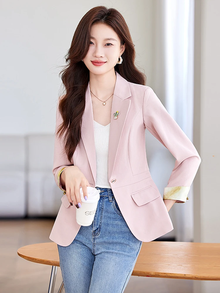

Pink Suit Jacket Women's Loose New Chinese Style Fashionable Streetwear Autumn Winter High-End Lady's Blouse Commute Style