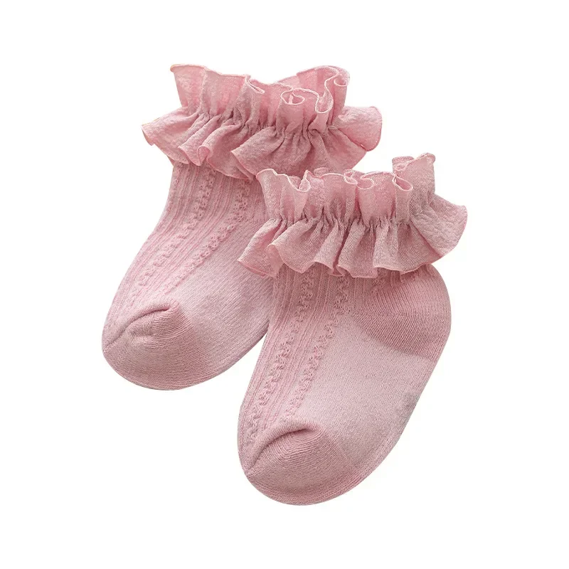 Baby Ruffled Ankle Socks - Soft Cotton Lace Trim Socks for 0-12 Years, Girls & Boys