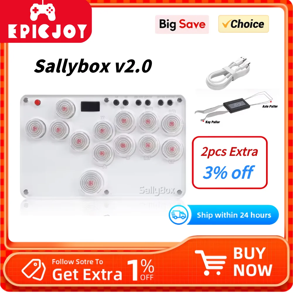 Sallybox-Palo de lucha de Arcade v2.0, botones de estilo Hot SWAP Kailh BOX, controlador de palo de Arcade Pico GP2040-CE