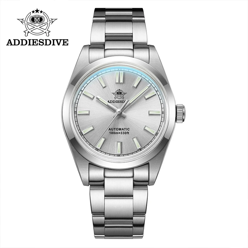 ADDIESDIVE 36mm Men\'s Watch PT5000 BGW9 Super Blue Luminous Bubble Mirror Pot Cover Glass 10Bar Stainless Steel Mechanical Watch