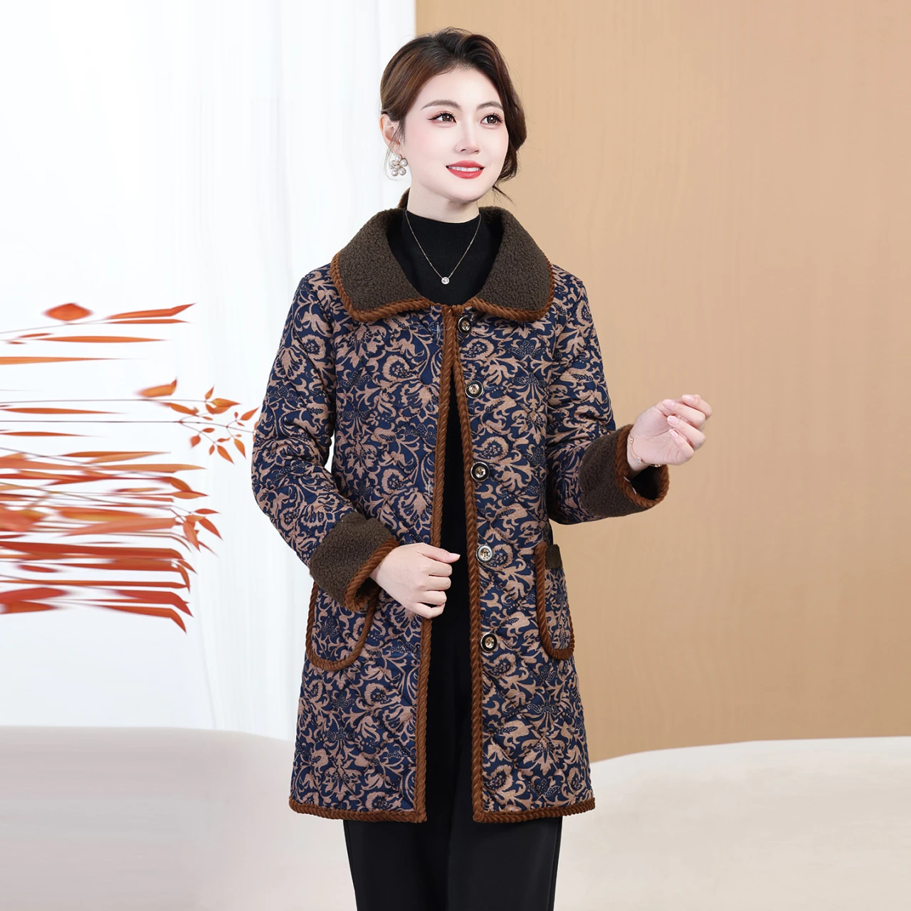 Casaco de inverno para idosos de meia-idade, acolchoado de algodão feminino, jaqueta acolchoada de algodão quente, forro de lã, roupas femininas