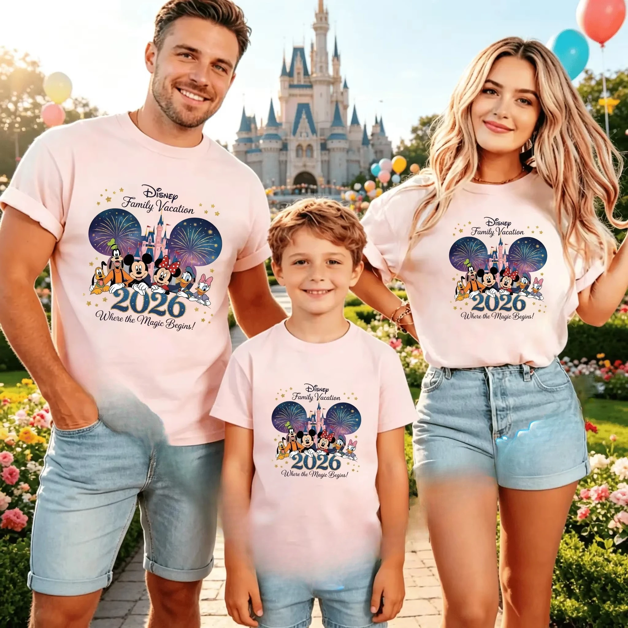 2026 new Family Vacation Magic Castle T-shirt with Cartoon Mouse Pattern Shirt for the Whole Family with Magic Waiting Theme