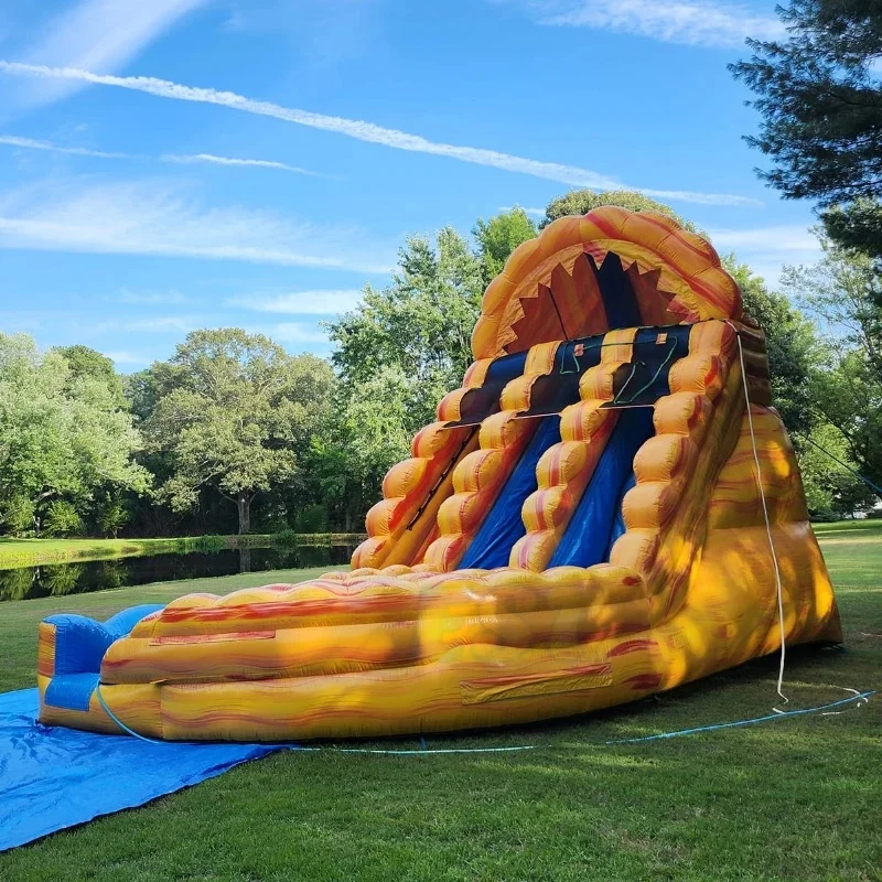 Yellow Commercial Turning Water Slide With Pool Dual Lane Inflatable Water Slide for Kids and Adults Party Rental Castle