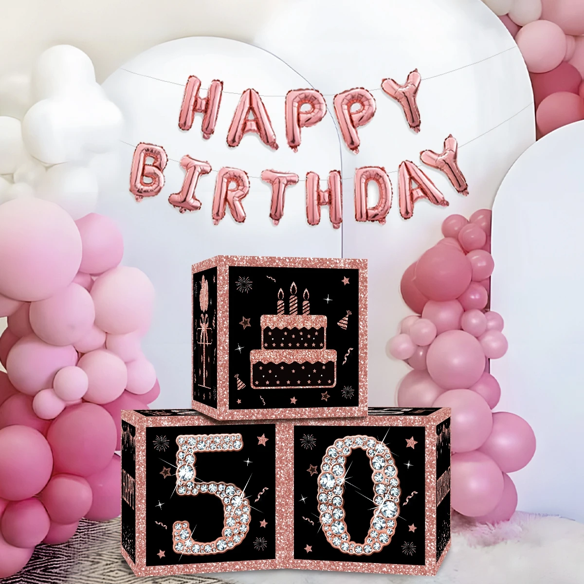 Scatole di compleanno quadrate rosa nere Happy 30th 40th 50th Birthday Party Decor donna adulta 30 40 anni forniture per feste di compleanno