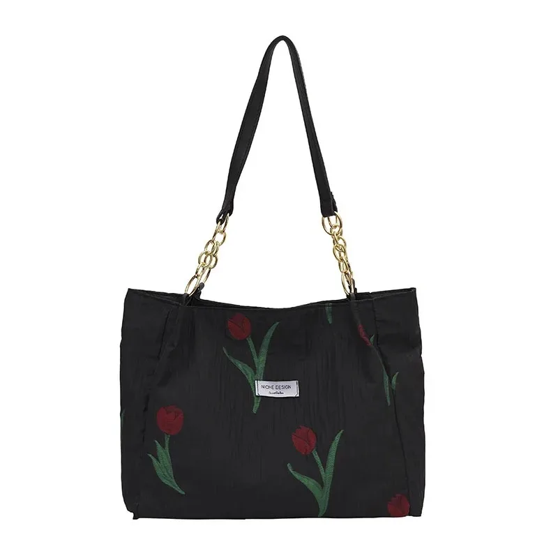 Monederos y bolsos florales de tendencia para mujer, bolso de hombro con perlas de tulipán