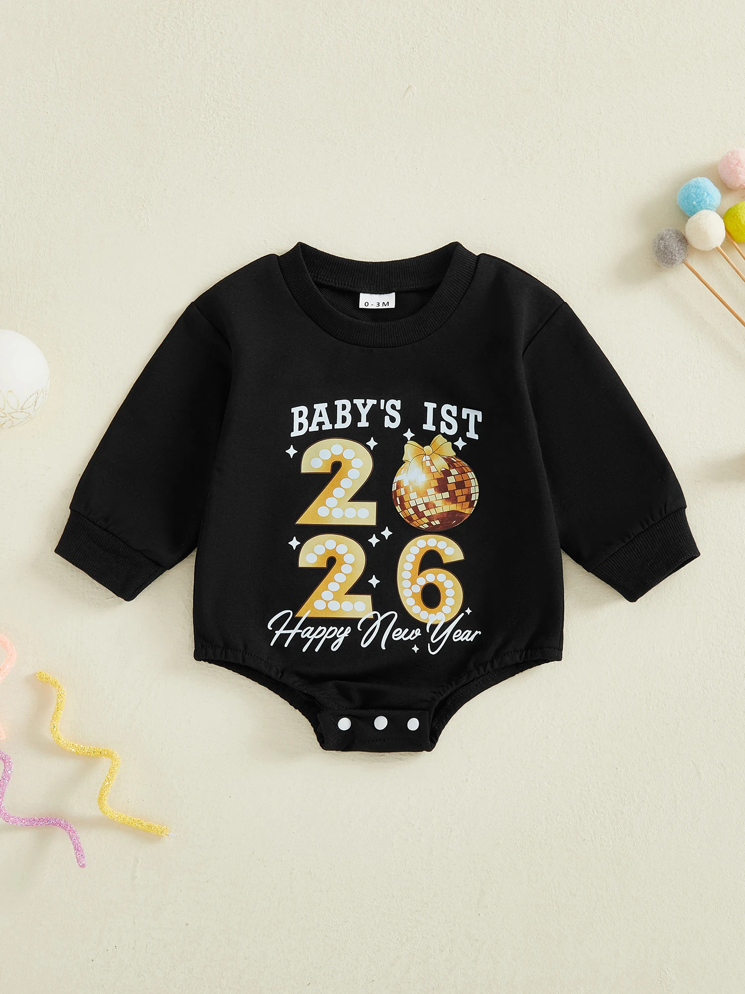 

Trendy Toddler New Year s Stylishly Embroidered Crew Neck Full Sleeve Bodysuit for Babies and Infants