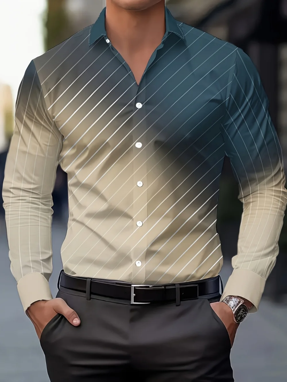 

New Spring and Autumn Men's Clothing Simple Gradient Long Sleeves Tops Soft Casual Wear Lapel Design High Quality Men's Shirts