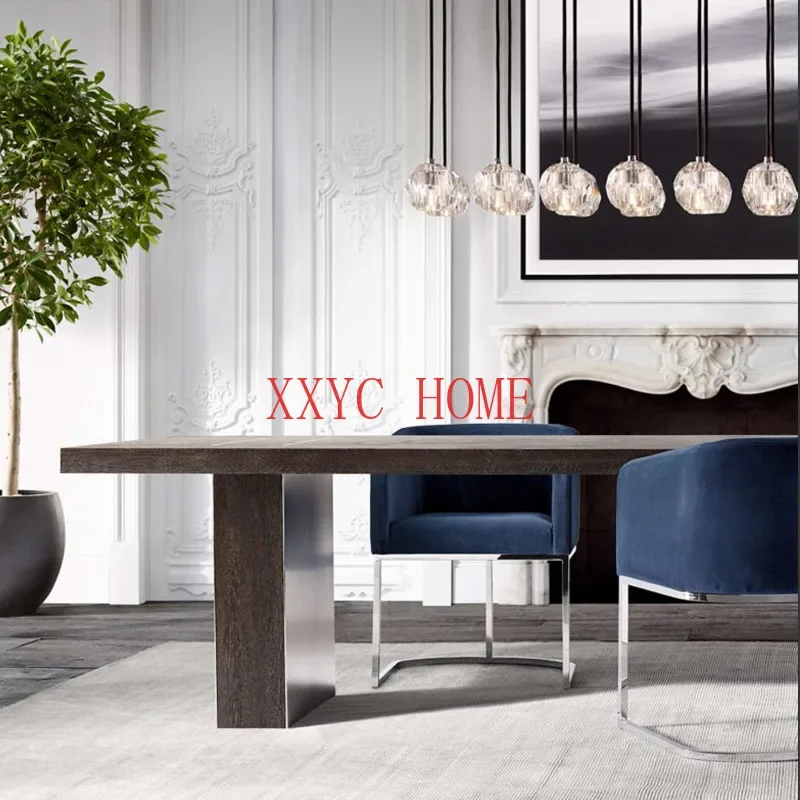 Lámpara de araña de cristal posmoderna Rectangular, candelabro largo de mesa de barra de cobre de lujo