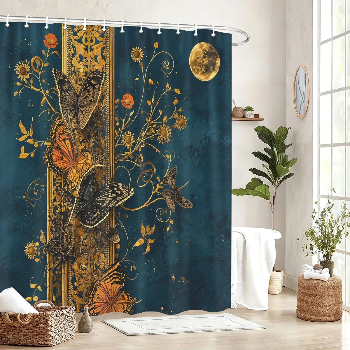 Vintage Art Printed Polyester Bathtub Curtain - Stylish Bathroom Decor, Unique Themed Shower Curtain for Home