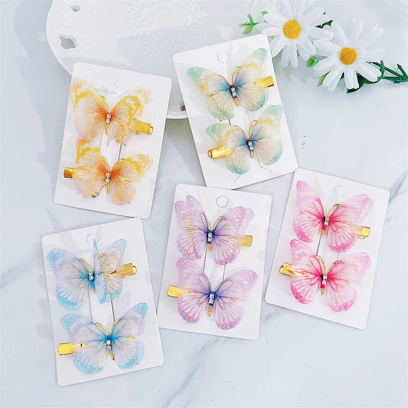 2PCS New Fashion Temperament Butterfly Baby Girls Hairpins Cute Hair Clips Kids Headwear Children Hair Accessories