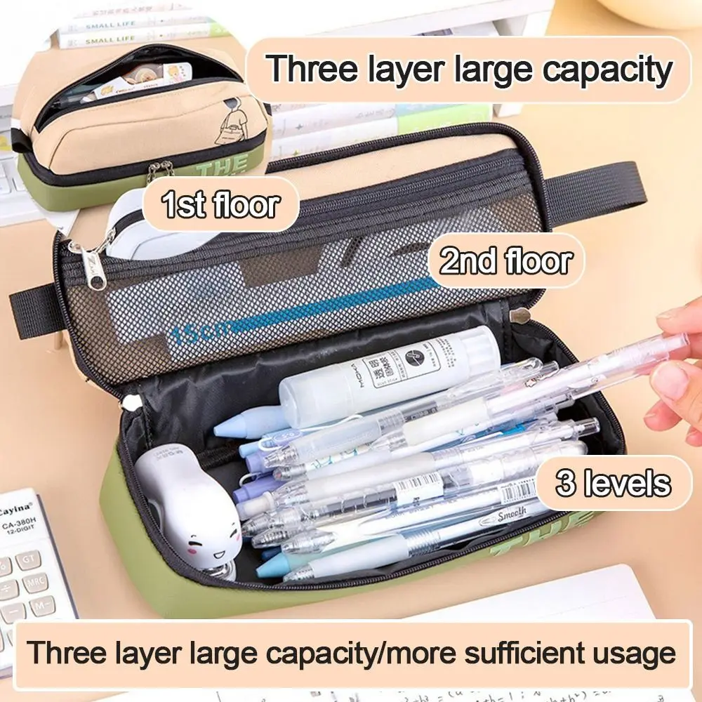 New Portable Pen Bag Three-layer Large Capacity Pencil Case Pen Box Gift