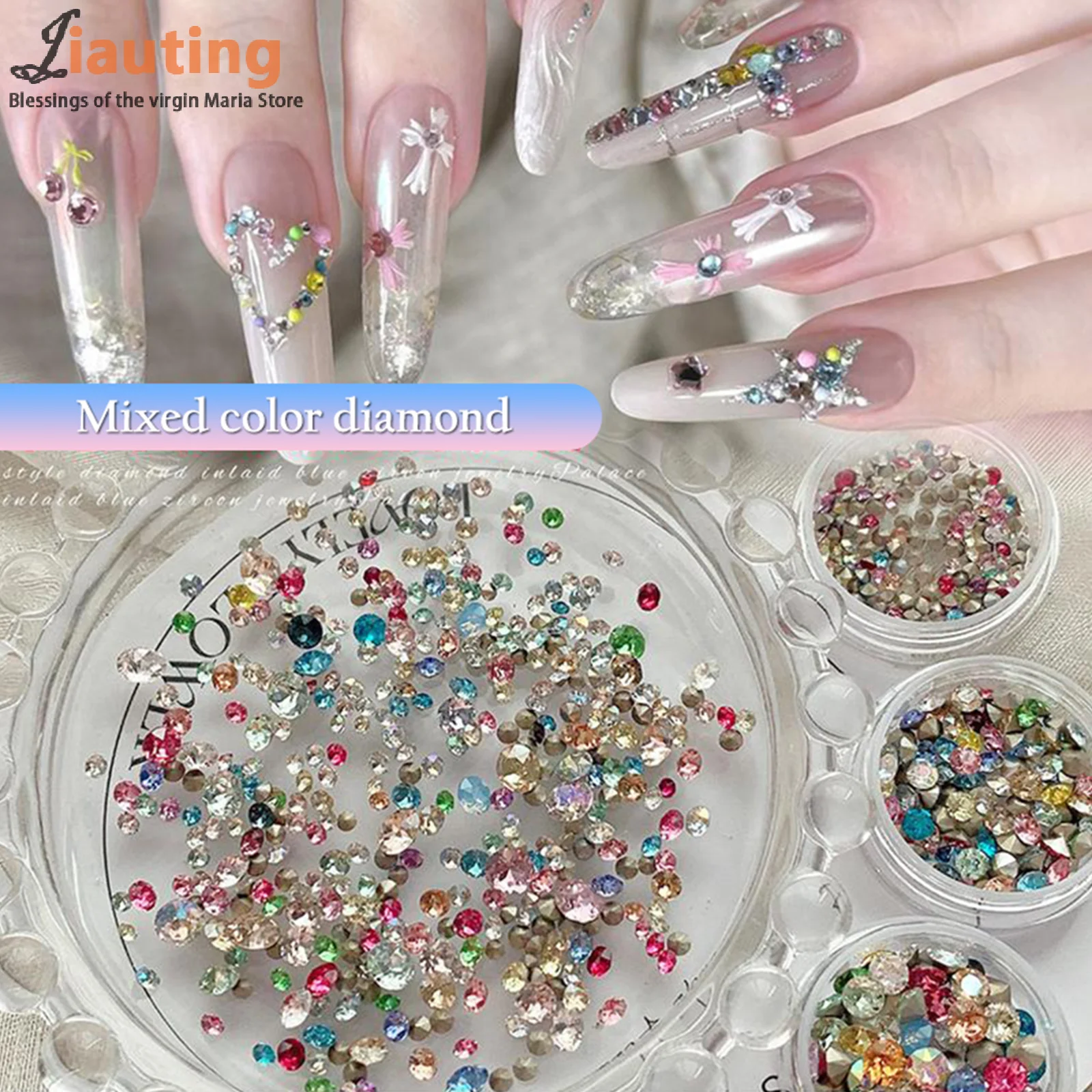คริสตัลตกแต่งเล็บแบบมีประกาย 50/100 ชิ้น หลากสี รูปทรงสามมิติ ปลายแหลม ประดับเล็บด้วยเพชร สำหรับตกแต่ง DIY