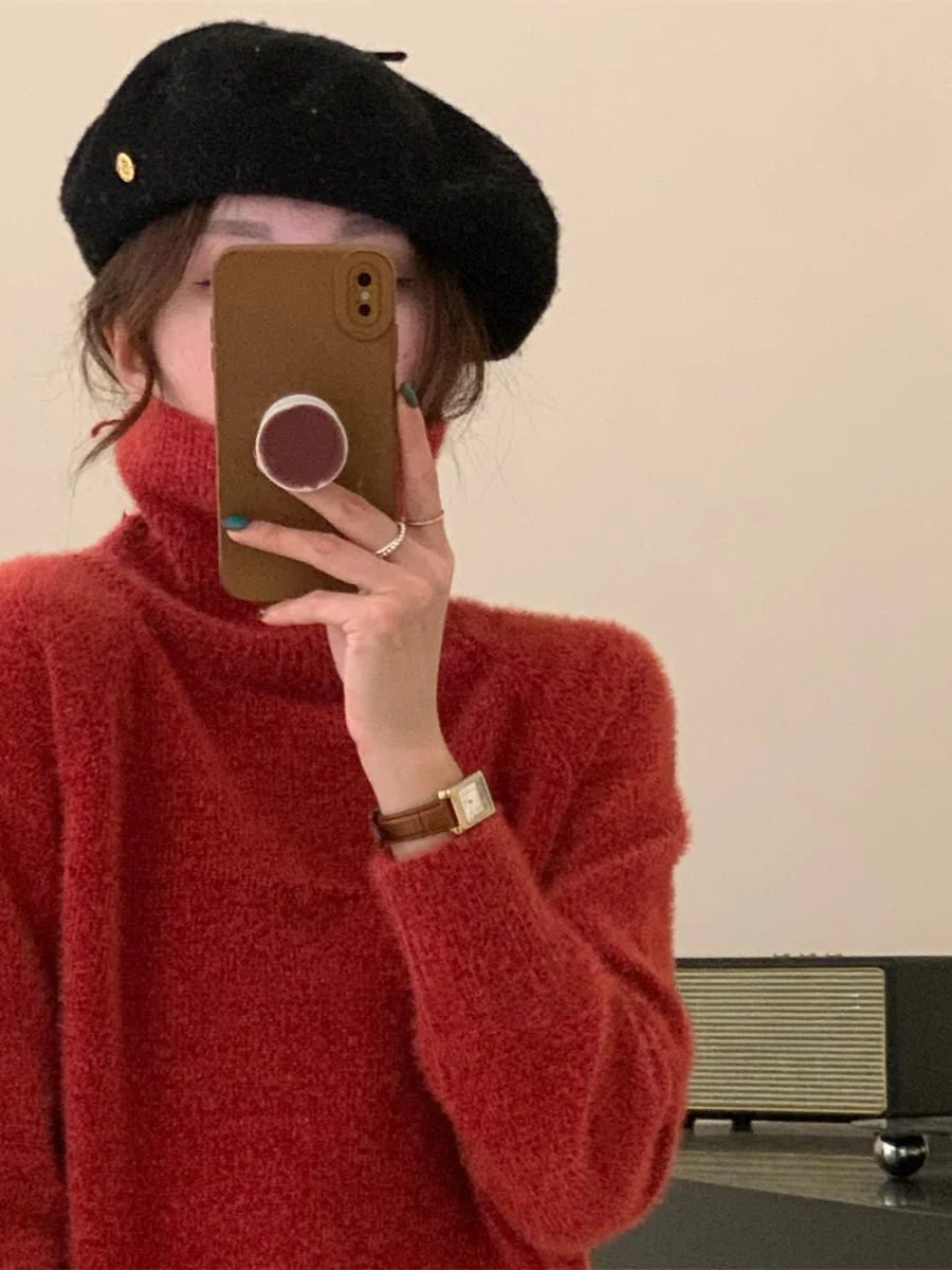 

Свитер Lyon Red Thiened Sesame Fce High Ne, мягкая внутренняя одежда, трикотажные женские модные осенние сезоны для поездок на работу