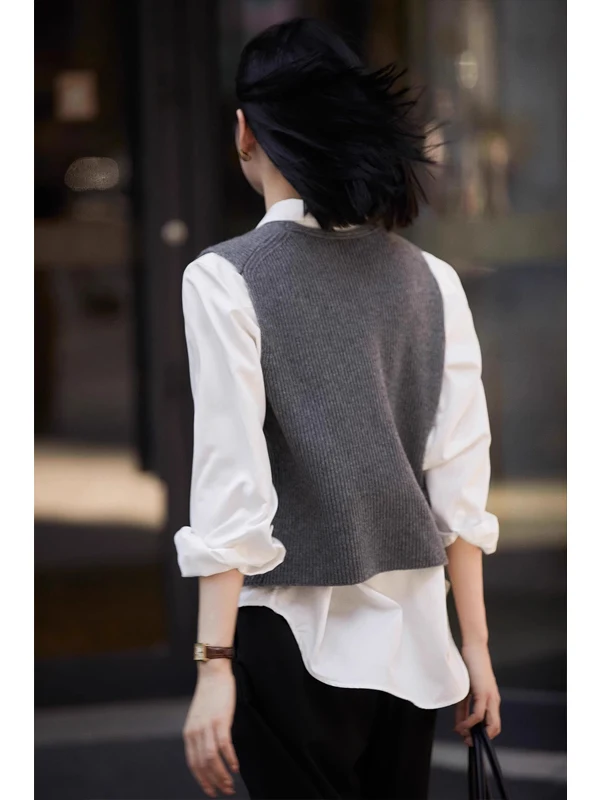 Women's Knitted Vest Top V-Neck Sleeveless Layering Fashionable Versatile Spring Autumn New Style Premium Feeling