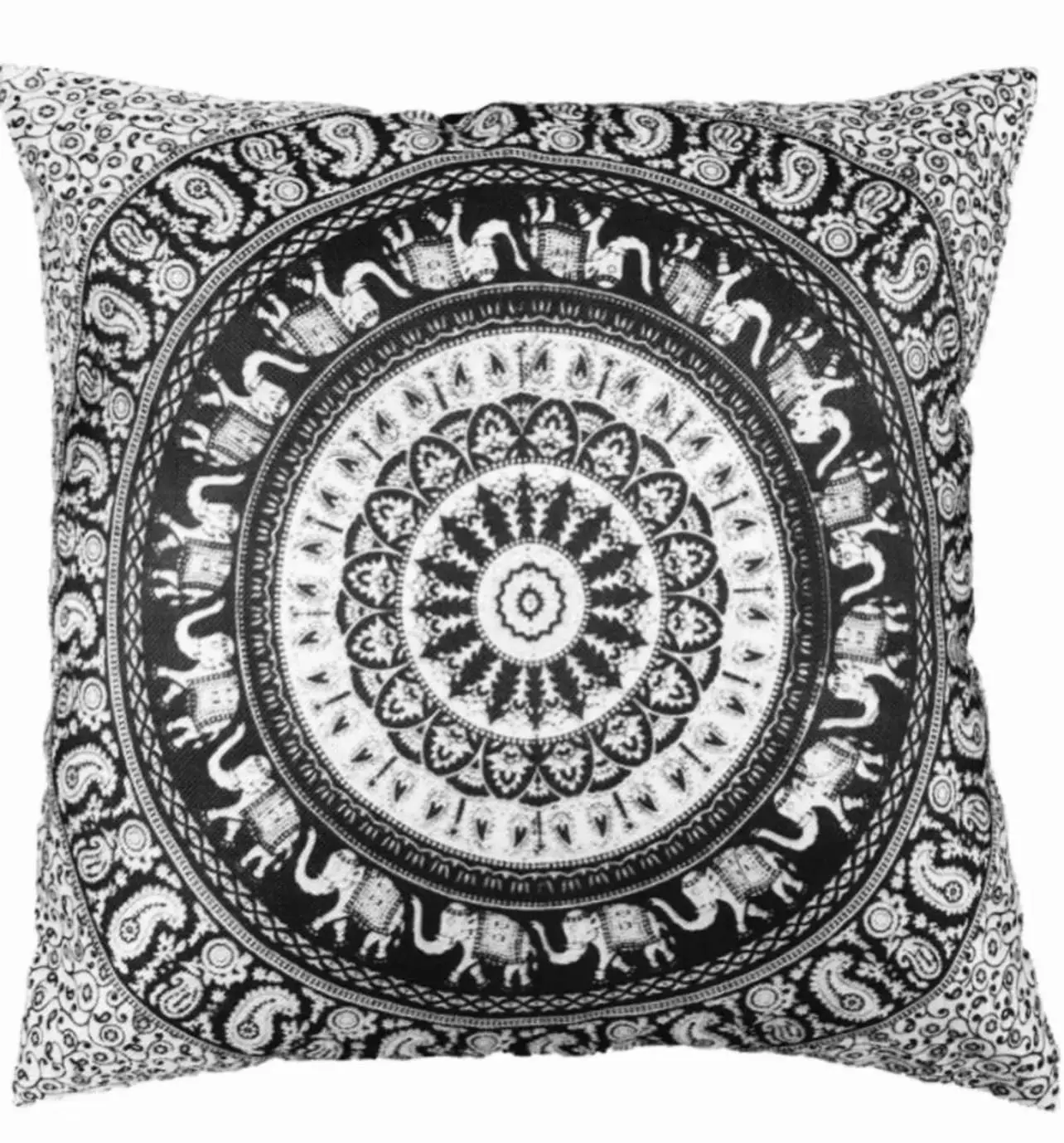 1pc Black & White Mandala Cushion Cover, Indian Bohemian Geometric Floral Yin Yang Throw Pillow Case for Home Sofa Bedroom Decor