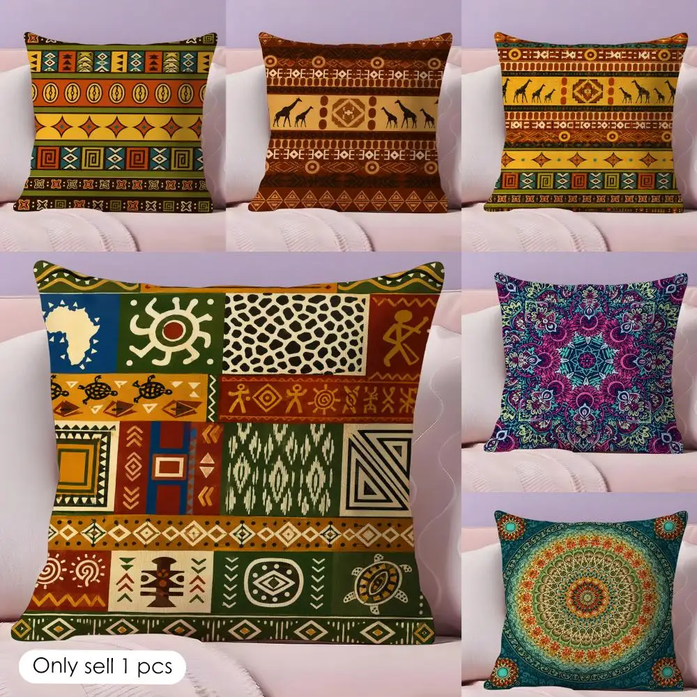 

Ethnic Retro Bohemian Cushion Cover Short Plush Soft Double-Sided Printing Pillow Case Cozy Sofa Bedroom Home Decor Gift