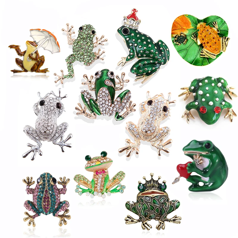 

2022 New Rhinestone Funny Frog Brooch Vivid Animal Pin Lady Kids Party Jewelry Gifts for Men and Women Vintage Decoration Badges