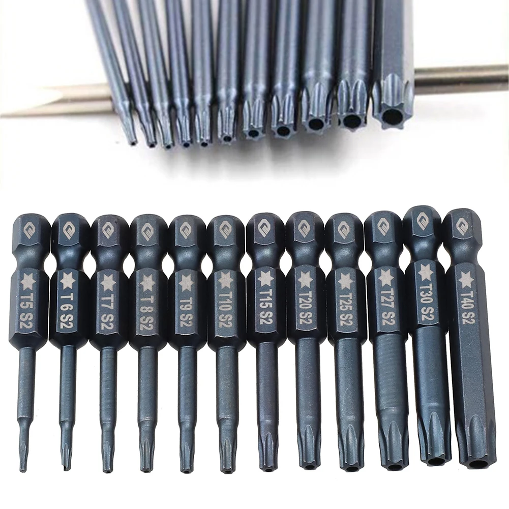 50mm 1/4\'\' Magnetic Torx Screwdriver Bit T5 T6 T7 T8 T9 T10 T15 T20 T25 T27 T30 T40 For Rechargeable Screw Drivers Hand Tools