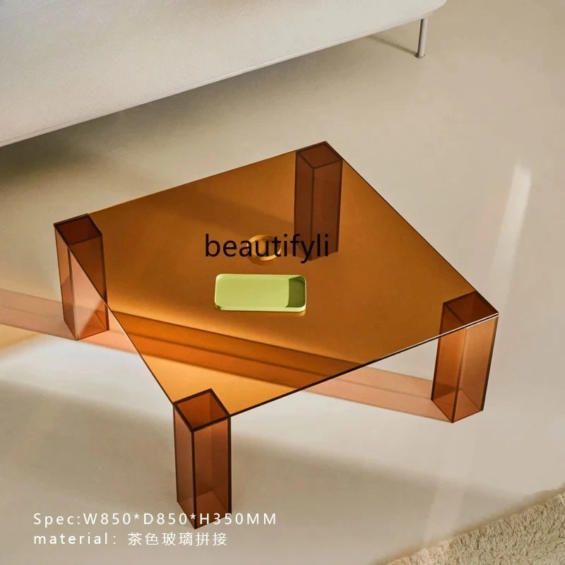 

Italian Minimalist Transparent Spliced Tempered Glass Coffee Table for Small Living Rooms