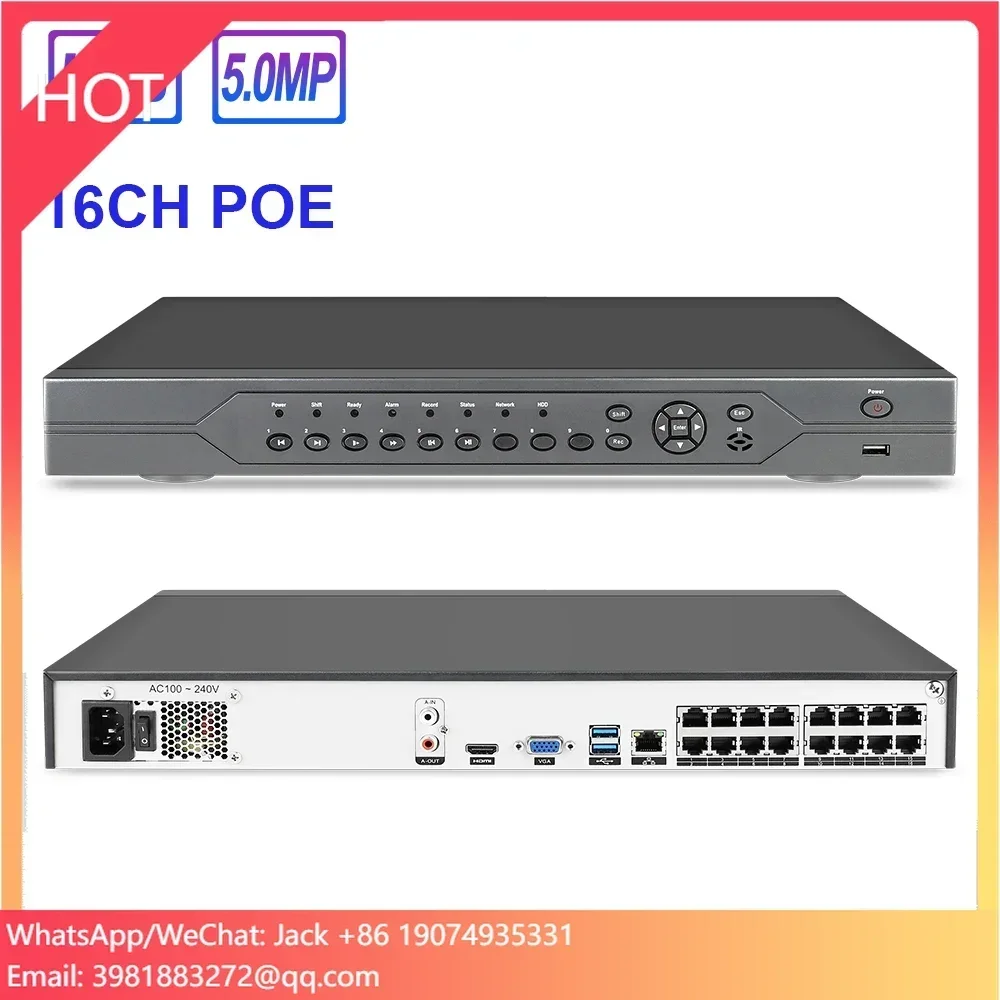 Techage H265 5MP 48V POE P2P Network Video Recorder for Camera Surveillance System Kit Xmeye 16ch Poe Nvr