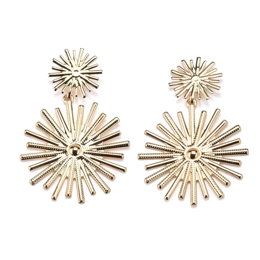 2026 New Punk Golden Sun Flowers Metal Dangle Earrings Women Indian Geometric Statement Irregular Starburst Earrings Jewelry