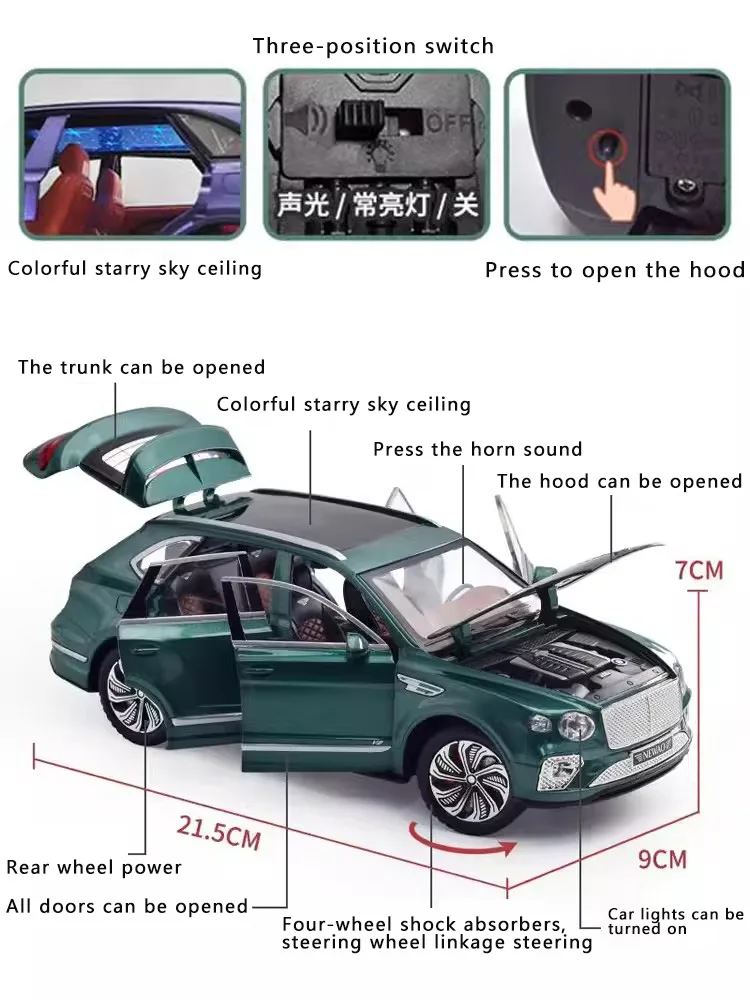 New 1:24 Simulation Bentayga Alloy Car Model Sound And Light Pull Back Toy Car Metal Luxury Suv Boys Collection Ornaments Gift