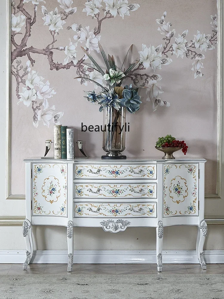 

European-Style Painted Entrance Cabinet American Sideboard Cabinet Solid Wood Storage Home Curio Cabinet