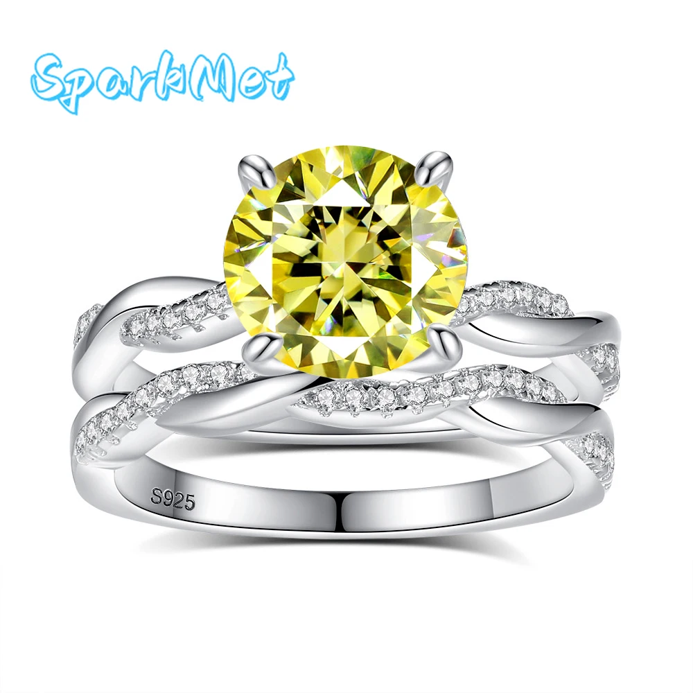 

Двухслойное кольцо SparkMet 2,0 карата с желтым муассанитом и сертификатом, протестированное бриллиантами S925, серебряные ювелирные изделия, женский подарок