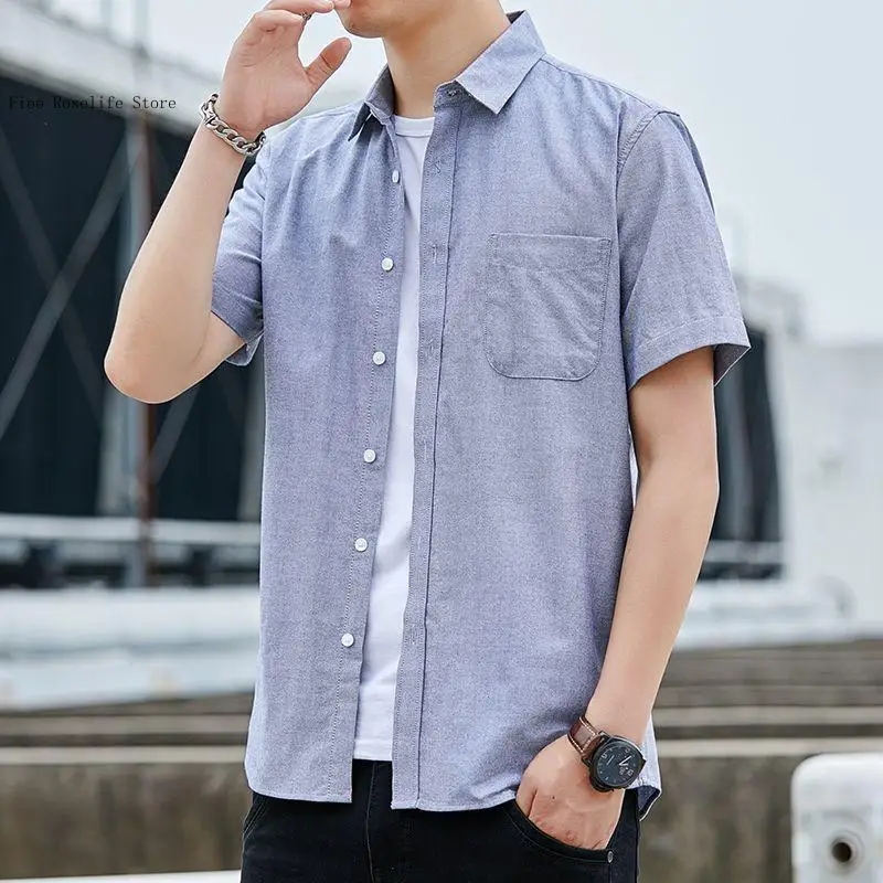 Summer and Autumn Pocket Oxford Spun Khmer Thin Youth Casual Short Sleeved Korean Version Slim Fit Shirt for Men