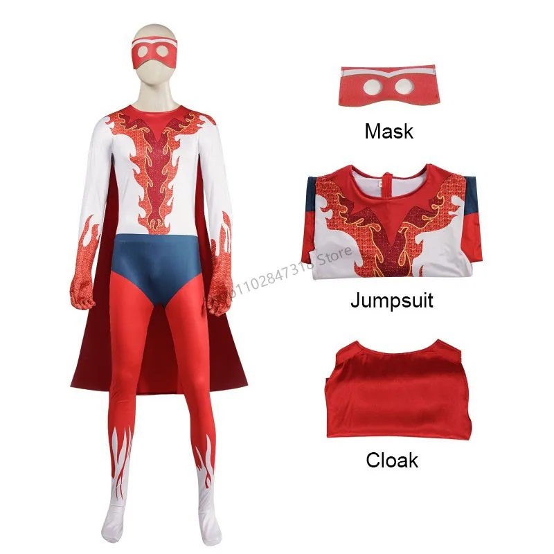 Anime Tighten 코스프레 의상 Megamind 슈퍼 악당 타이탄 점프 슈트 및 마스크 망토 할로윈 카니발 슈퍼 히어로 바디 슈트