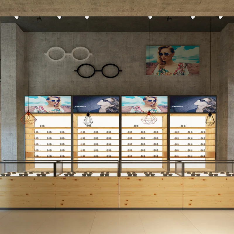 Custom. new sunglasses showcase oak wooden optical shop design Rack store display furniture cabinet for glasses