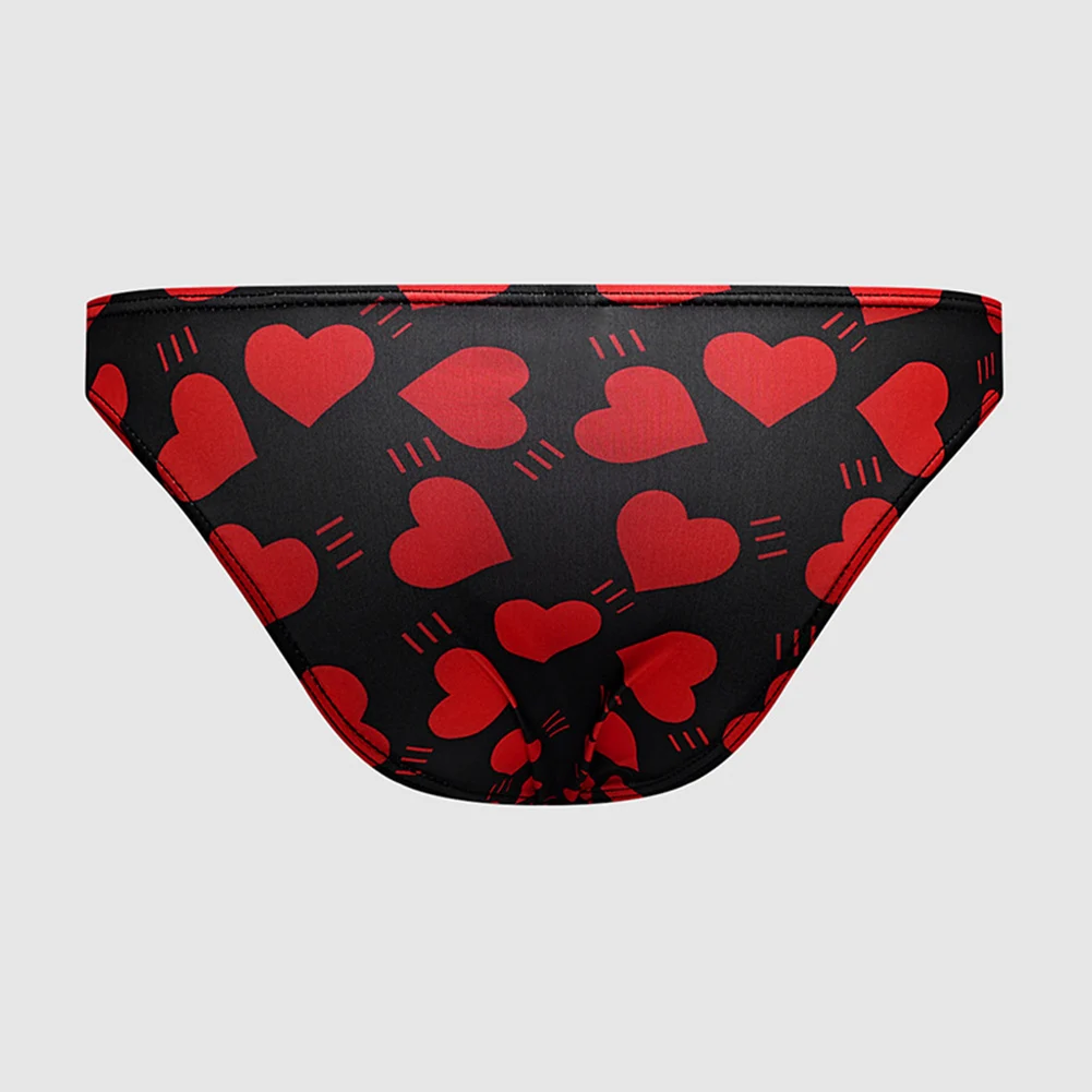 Black Red Color Men Love Printed Sexy Panties Breathable Middle Waist Underwear U Pouch Briefs Man Bottoms