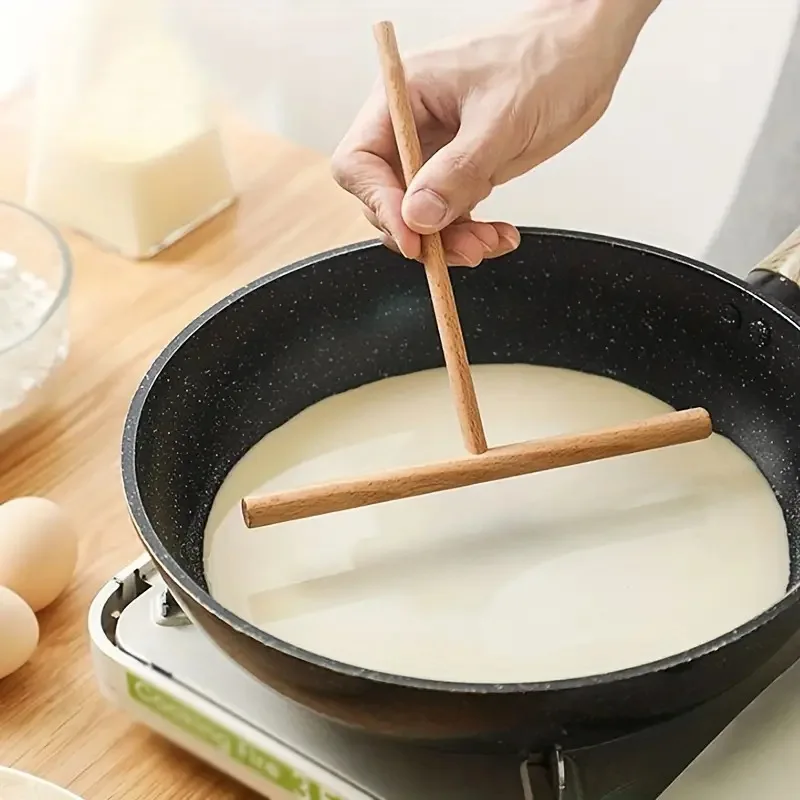 

2pcs Wooden Pancake Flipper Set Baking Cooking Tools Maker Kitchen Home Multifunctional Easy Flip Thin Edge Bowl Scraper