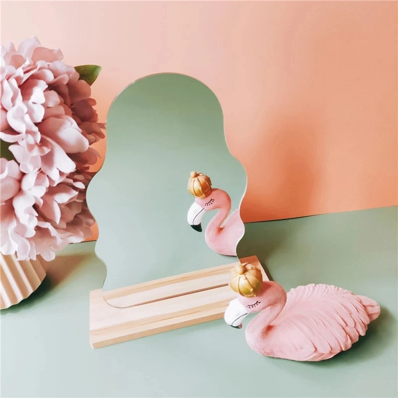 

Decorative Mirror Wooden Base Cosmetic Beauty Tools Niche Irregular Design Euro-american Popular Cute Ins Style Decoration