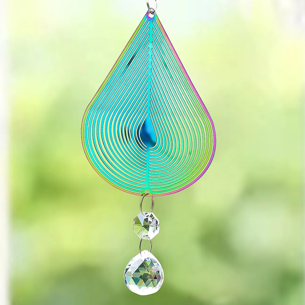 Waterdrop Kinetic Wind Spinner Suncatcher 3D Flowing Rotating Wind Chimes Sculpture Crystal Ball Prism Garden Yard Hanging Decor