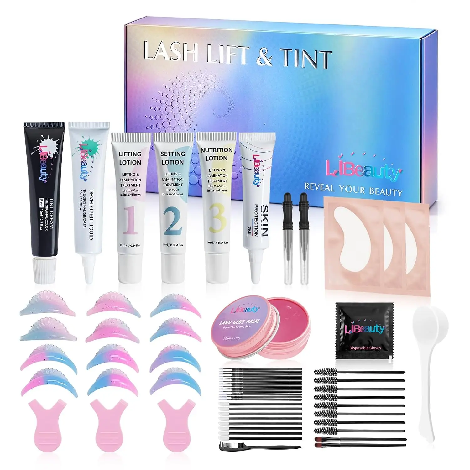 Libeauty Lash Lift and Black Color Kit 4 in 1 Eyelash Perm and Brow Lamination Set Professional Eye Lash Lifting Tool Home Use