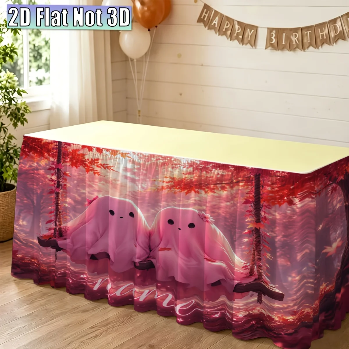 2D flat, 1pc, Party table skirt, Autumn Ghost Swing, Theme party table skirt, Christmas home decoration