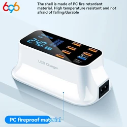 For iPhone11 12 15 Pro Max Type C QC 3.0 Fast Charging For Huawei PD40W Intelligent LCD Display 8-port USB Mobile Phone Charger